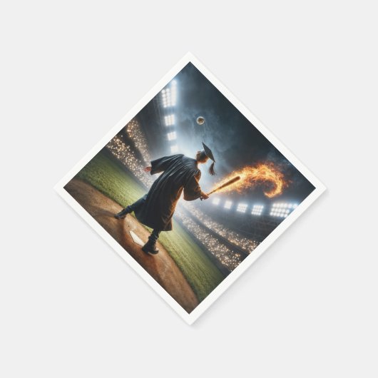 燃える野球こうもりを振る少年 スタンダードカクテルナプキン (角)