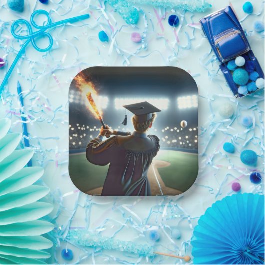 燃える野球こうもりを振る少年 ペーパープレート (パーティー)