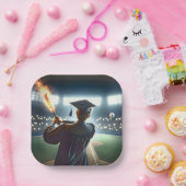 燃える野球こうもりを振る少年 ペーパープレート (パーティー)