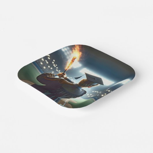 燃える野球こうもりを振る少年 ペーパープレート (傾斜あり)