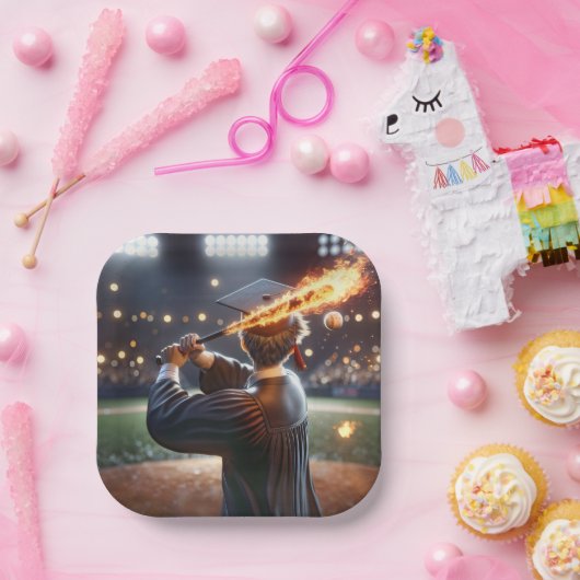 燃える野球こうもりを振る少年 ペーパープレート (パーティー)