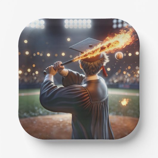 燃える野球こうもりを振る少年 ペーパープレート (正面)