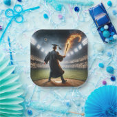 燃える野球こうもりを振る少年 ペーパープレート (パーティー)