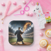 燃える野球こうもりを振る少年 ペーパープレート (パーティー)