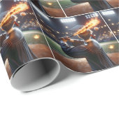 燃える野球こうもりを振る少年 ラッピングペーパー (ロールコーナー)