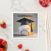 燃える野球の卒業キャップ スタンダードカクテルナプキン (インサイチュ)