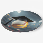 燃える野球の卒業キャップ ペーパープレート (アングル)