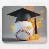 燃える野球の卒業キャップ マウスパッド (正面)