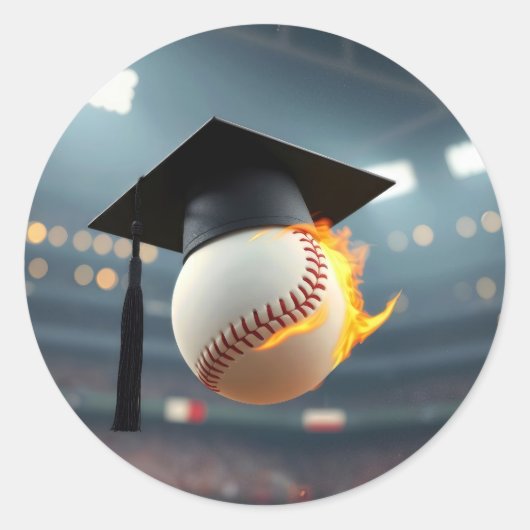 燃える野球の卒業キャップ ラウンドシール (正面)