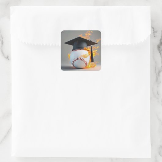 燃える野球の黒い卒業キャップ スクエアシール (バッグ)