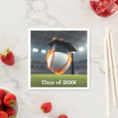 燃える野球の黒い卒業キャップ スタンダードカクテルナプキン (インサイチュ)