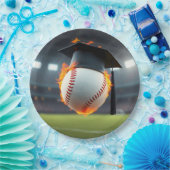 燃える野球の黒い卒業キャップ ペーパープレート (パーティー)