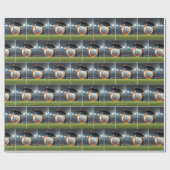 燃える野球の黒い卒業キャップ ラッピングペーパー (フラット)