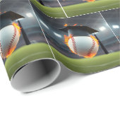 燃える野球の黒い卒業キャップ ラッピングペーパー (ロールコーナー)