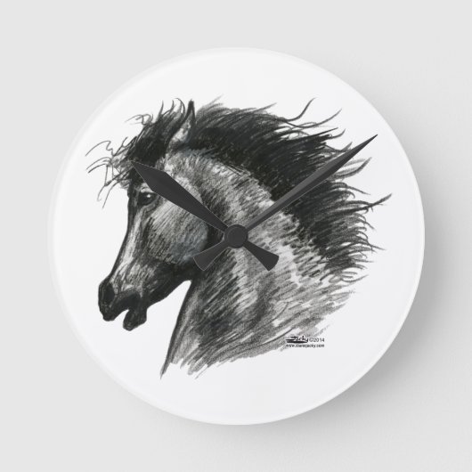 燃える野生の馬 ラウンド壁時計 (正面)