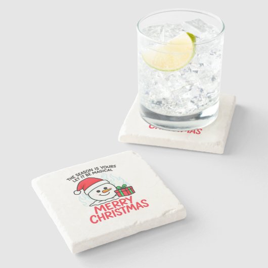 燃える雪だるま クリスマスのお祝いドリンク ストーンコースター (横)