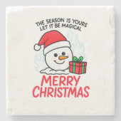 燃える雪だるま クリスマスのお祝いドリンク ストーンコースター (正面)