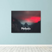 燃える雲、霧と山のモノグラム キャンバスプリント (インサイチュ (ウッドフロア))