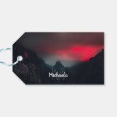 燃える雲、霧、山のモノグラム ギフトタグ (裏面横)