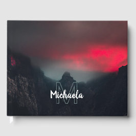 燃える雲、霧、山のモノグラム ゲストブック