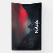 燃える雲、霧、山のモノグラム 横断幕 (縦)