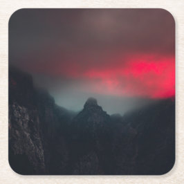 燃える雲、霧、山 スクエアペーパーコースター