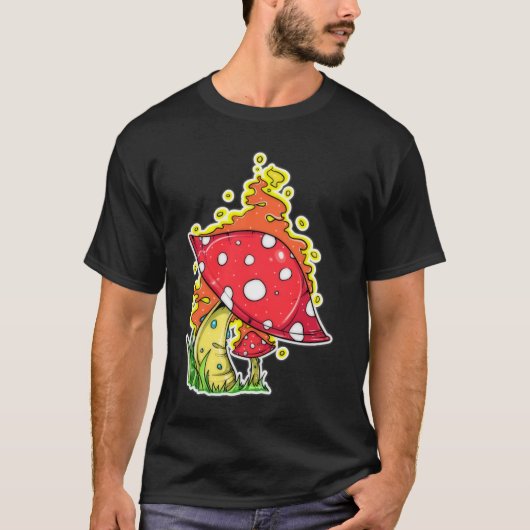 燃える psychedelic キノコ イラスト アート tシャツ (正面)