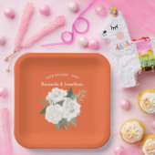 燃えエレガントるオレンジ&ホワイトローズ結婚ズ ペーパープレート (パーティー)