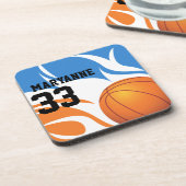 燃えパーソナライズされたるバスケットボールブルーとオレンジ コースター (左側)