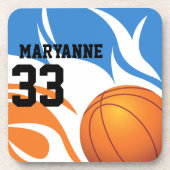 燃えパーソナライズされたるバスケットボールブルーとオレンジ コースター (正面)