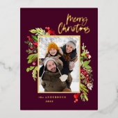 燃えモダンた葉の写真エレガントクリスマス 箔シーズンポストカード (正面)