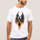 燃え上がるフェニックス・ライジング・ファイアーバード・ブラック・トライバル・フレイムズ Tシャツ (正面)