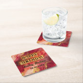 燃え上がるホットレッドと金ゴールドアルコールインク スクエアペーパーコースター (インサイチュ)