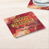 燃え上がるホットレッドと金ゴールドアルコールインク スクエアペーパーコースター (アングル)