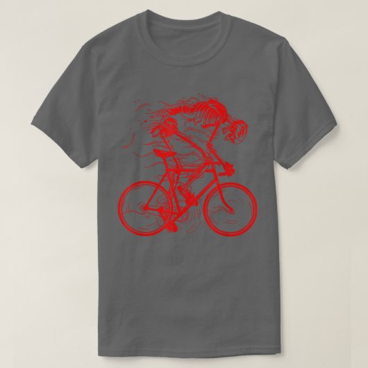 燃え不気味カッコいいる幽霊バイクもしくは自転車に乗る人メンズウーマンハロウィー Tシャツ (デザイン正面)