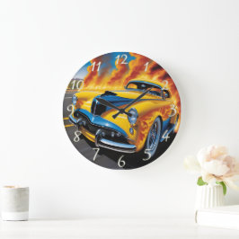 燃え改造盛る夕日の高速道路を走り抜ける ラージ壁時計