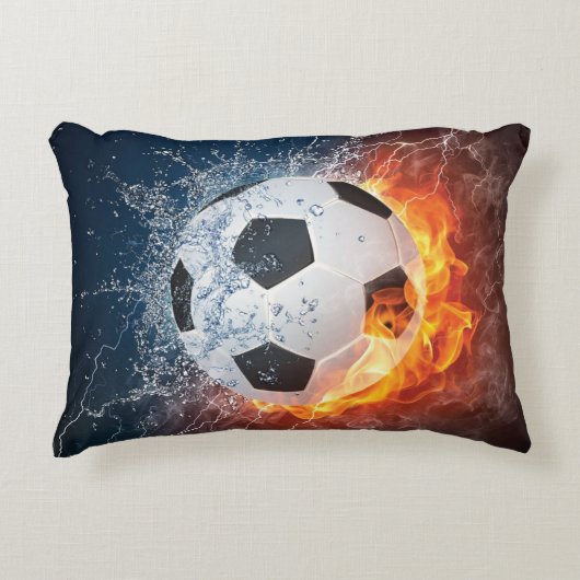 燃え盛りサッカー/サッカーボール装飾用クッション アクセントクッション (正面)