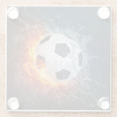 燃え盛りサッカー/サッカーボール装飾用クッション ガラスコースター (裏面)