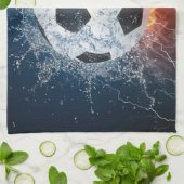 燃え盛りサッカー/サッカーボール装飾用クッション キッチンタオル (折り畳み)