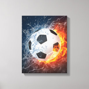 燃え盛りサッカー/サッカーボール装飾用クッション キャンバスプリント