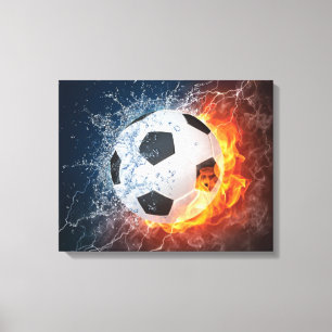 燃え盛りサッカー/サッカーボール装飾用クッション キャンバスプリント
