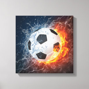 燃え盛りサッカー/サッカーボール装飾用クッション キャンバスプリント