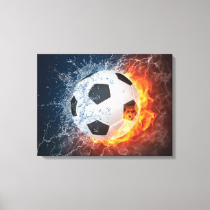 燃え盛りサッカー/サッカーボール装飾用クッション キャンバスプリント