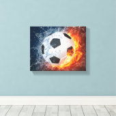 燃え盛りサッカー/サッカーボール装飾用クッション キャンバスプリント (インサイチュ (ウッドフロア))