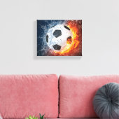 燃え盛りサッカー/サッカーボール装飾用クッション キャンバスプリント (インサイチュ (リビング))