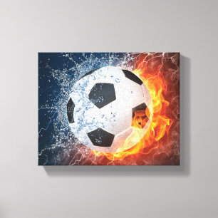 燃え盛りサッカー/サッカーボール装飾用クッション キャンバスプリント