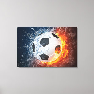 燃え盛りサッカー/サッカーボール装飾用クッション キャンバスプリント