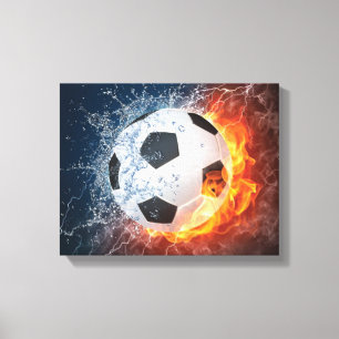燃え盛りサッカー/サッカーボール装飾用クッション キャンバスプリント