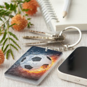 燃え盛りサッカー/サッカーボール装飾用クッション キーホルダー (正面右)