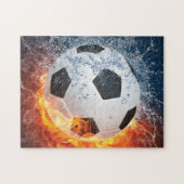 燃え盛りサッカー/サッカーボール装飾用クッション ジグソーパズル (横)